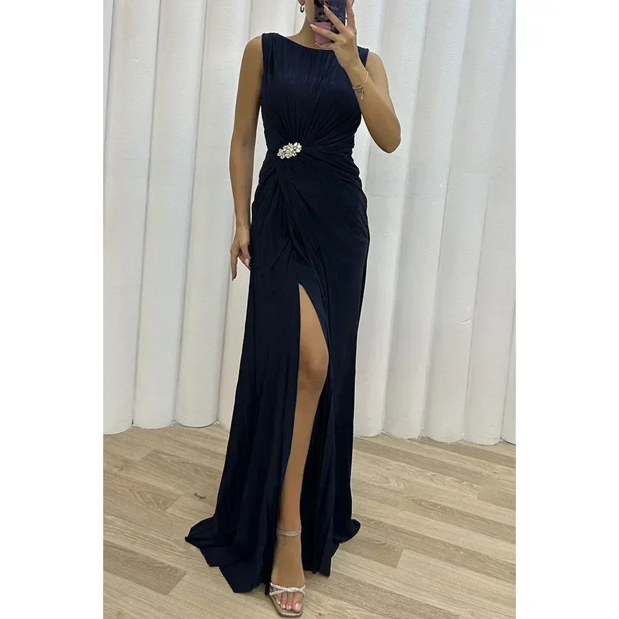 Moonlight Whisper – Sleeveless Ankle-Length Slim Dress