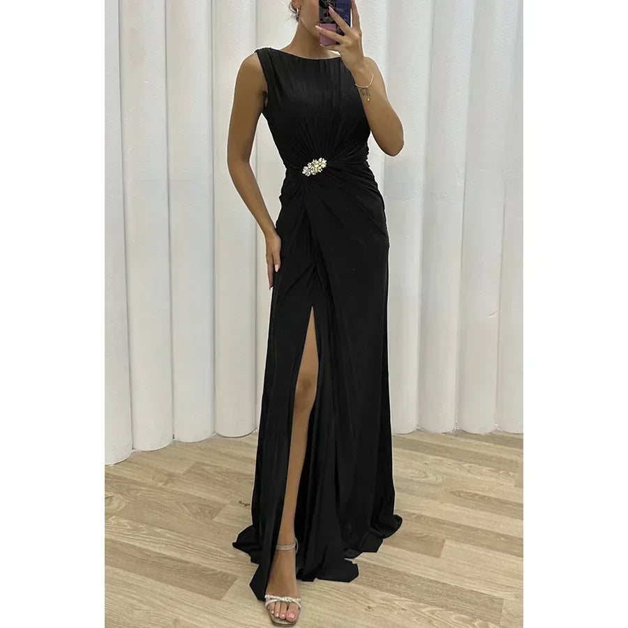 Moonlight Whisper – Sleeveless Ankle-Length Slim Dress