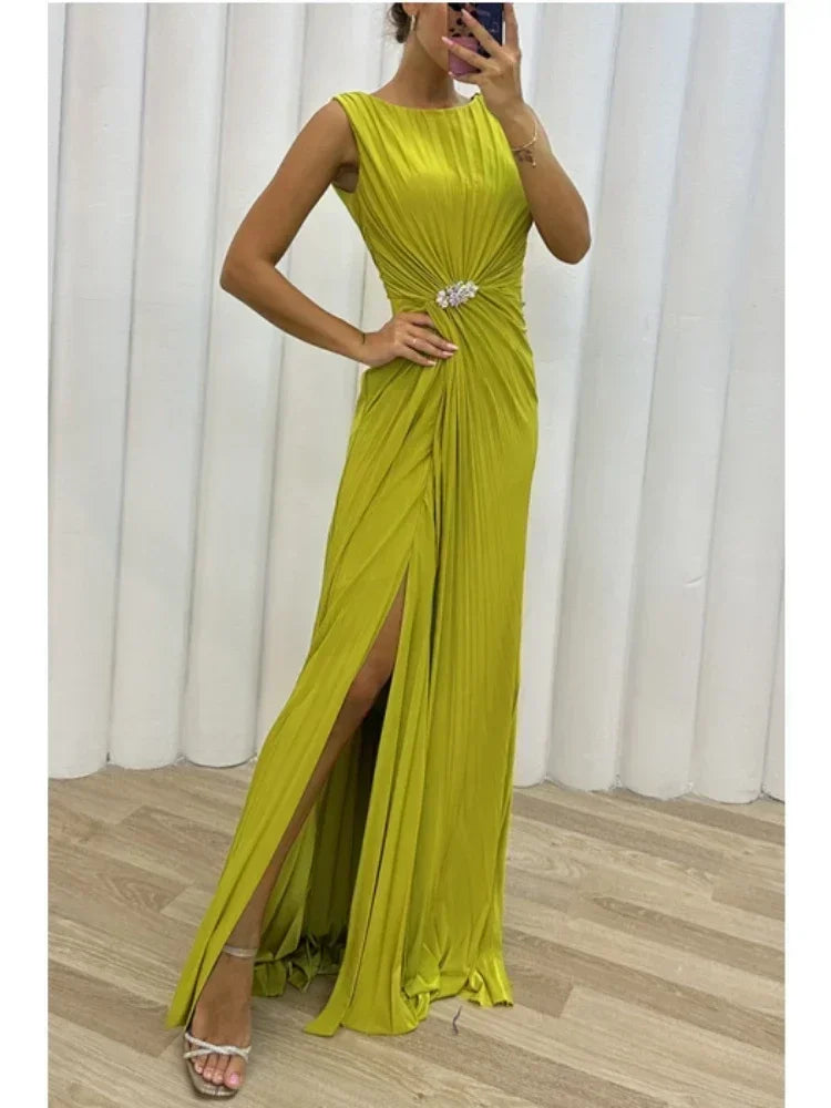 Moonlight Whisper – Sleeveless Ankle-Length Slim Dress