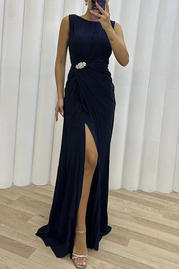 Moonlight Whisper – Sleeveless Ankle-Length Slim Dress