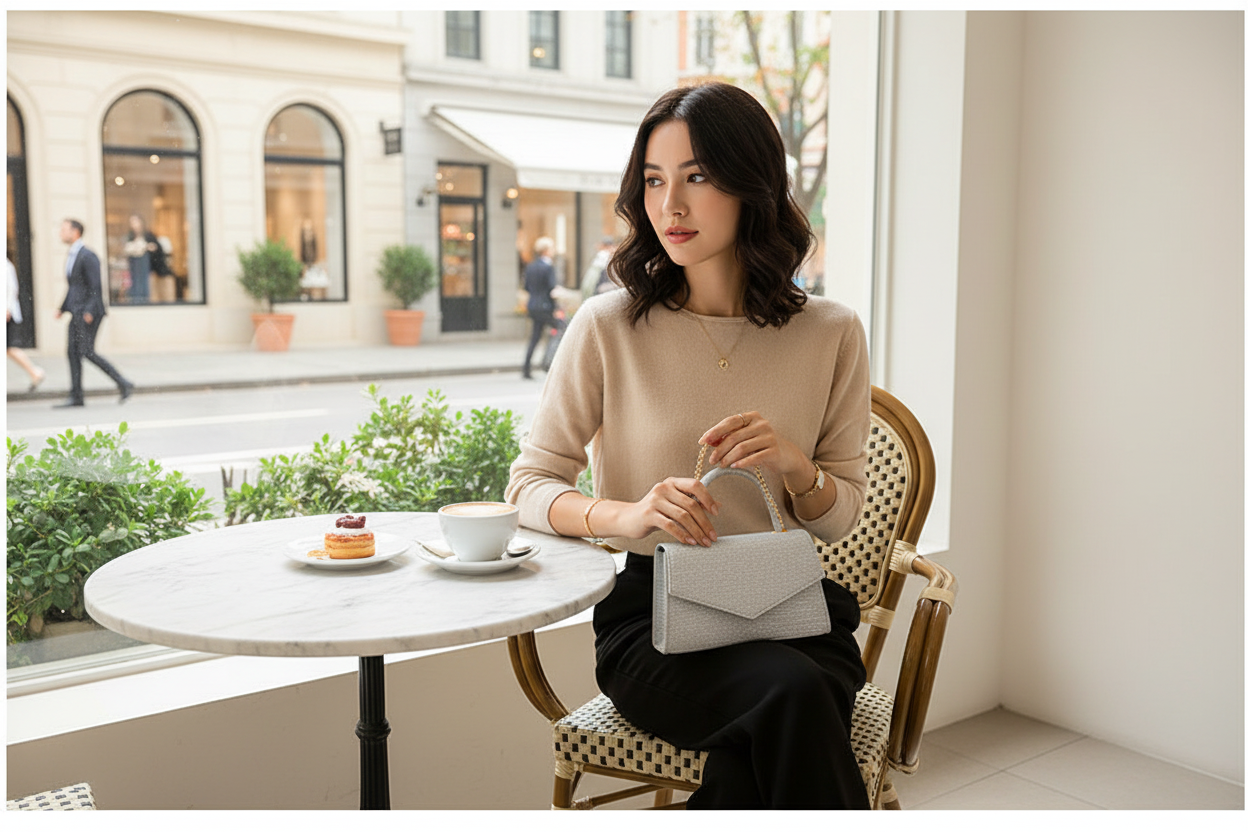 صورة لايف ستايل للحقيبة الفضية اللامعة