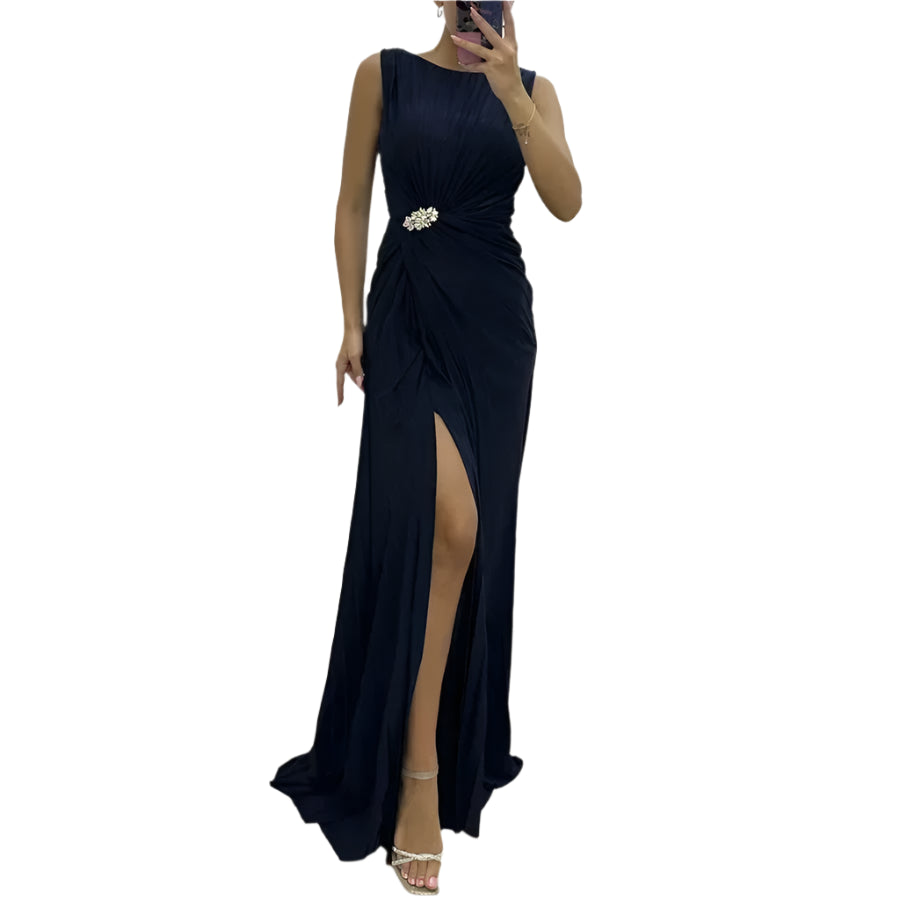 Moonlight Whisper – Sleeveless Ankle-Length Slim Dress