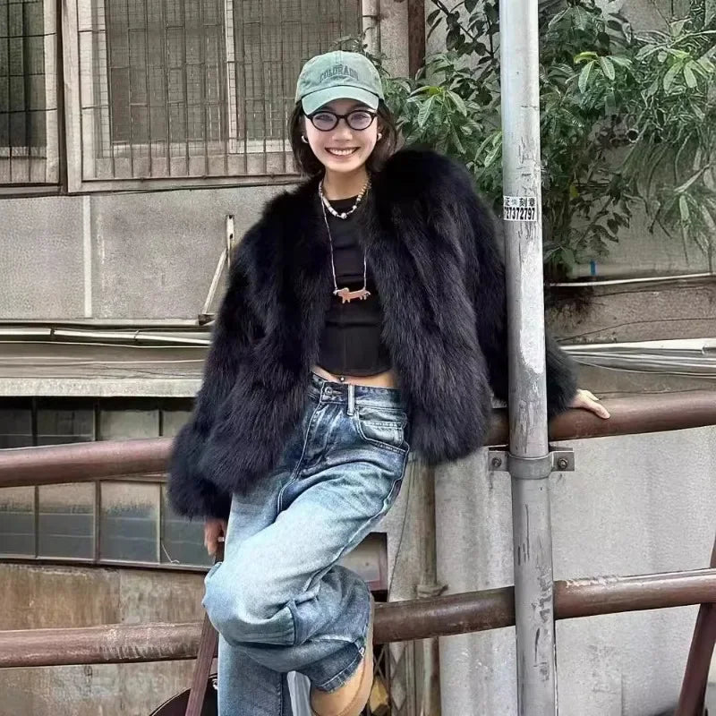 קרדיגן פרווה רך של חצות