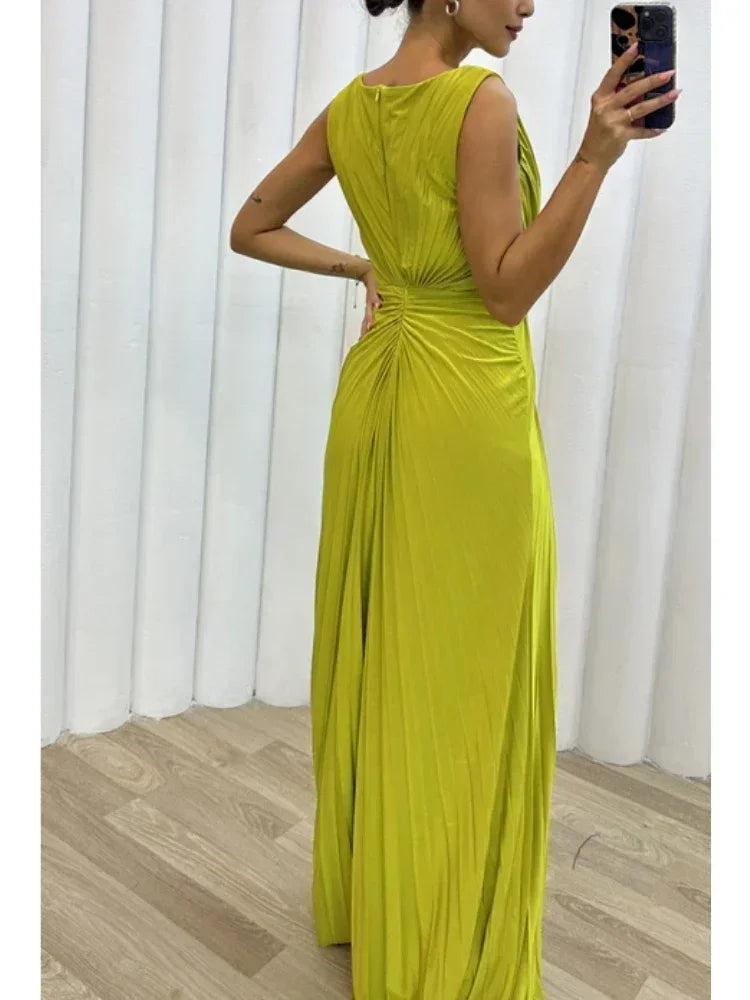 Moonlight Whisper – Sleeveless Ankle-Length Slim Dress