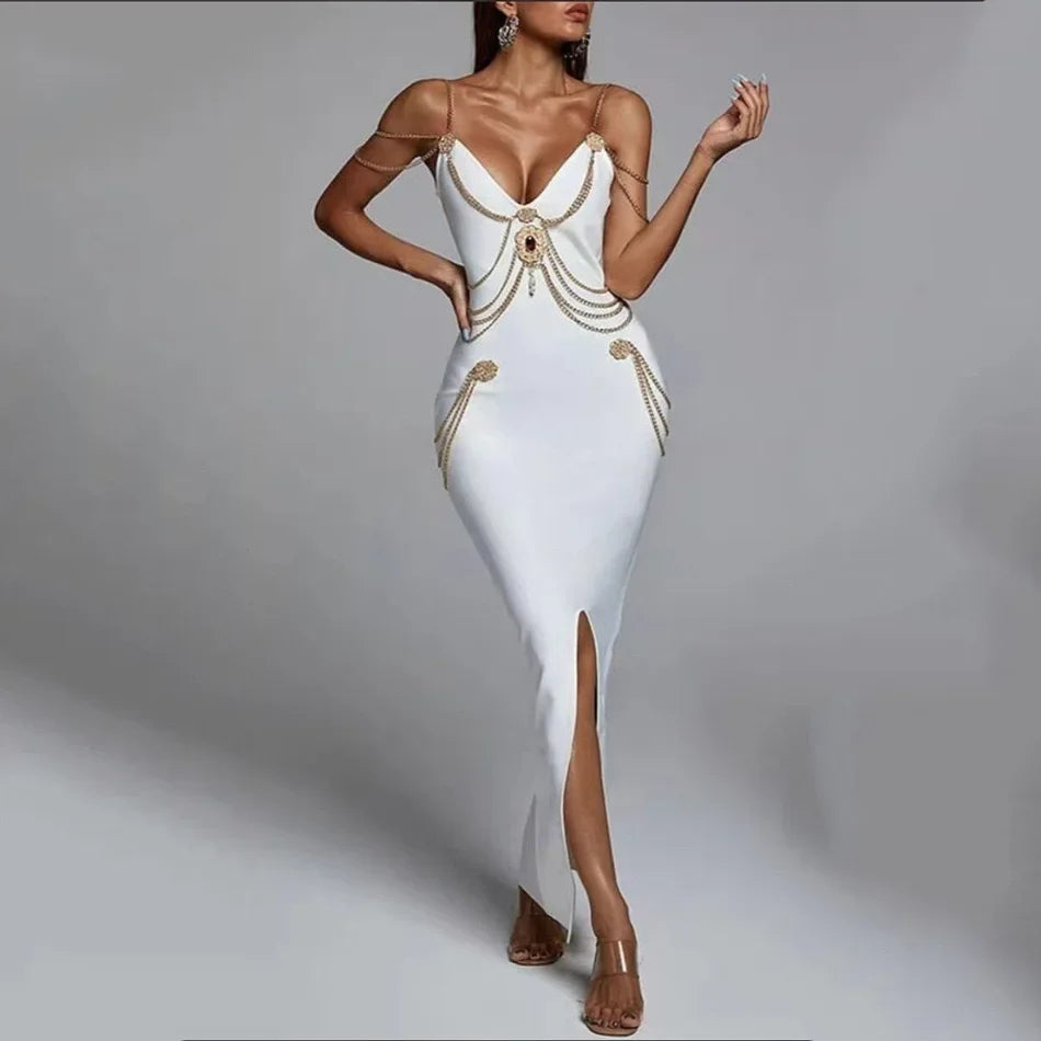 Golden Stillness – Sleeveless Vintage Silhouette Dress
