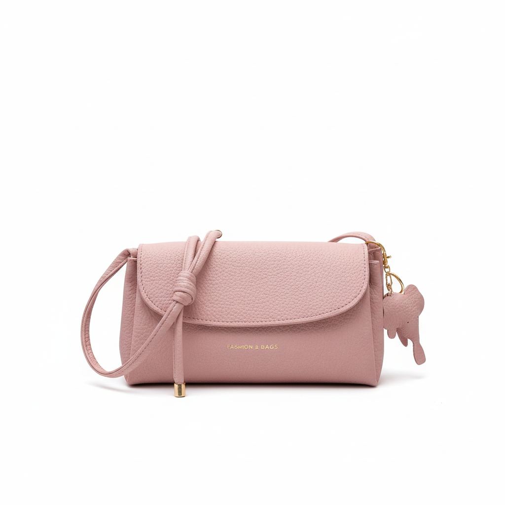 Pink shoulder bag on white background