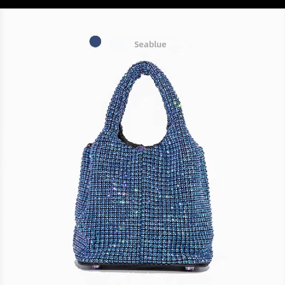 תיק טוטה מרופד עם יהלומים מבריקים - תיק יד מבריק ומעוצב